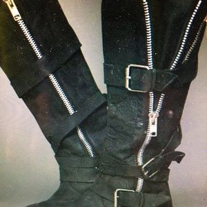 Tall Black Leather Motorcycle Boots for Free People